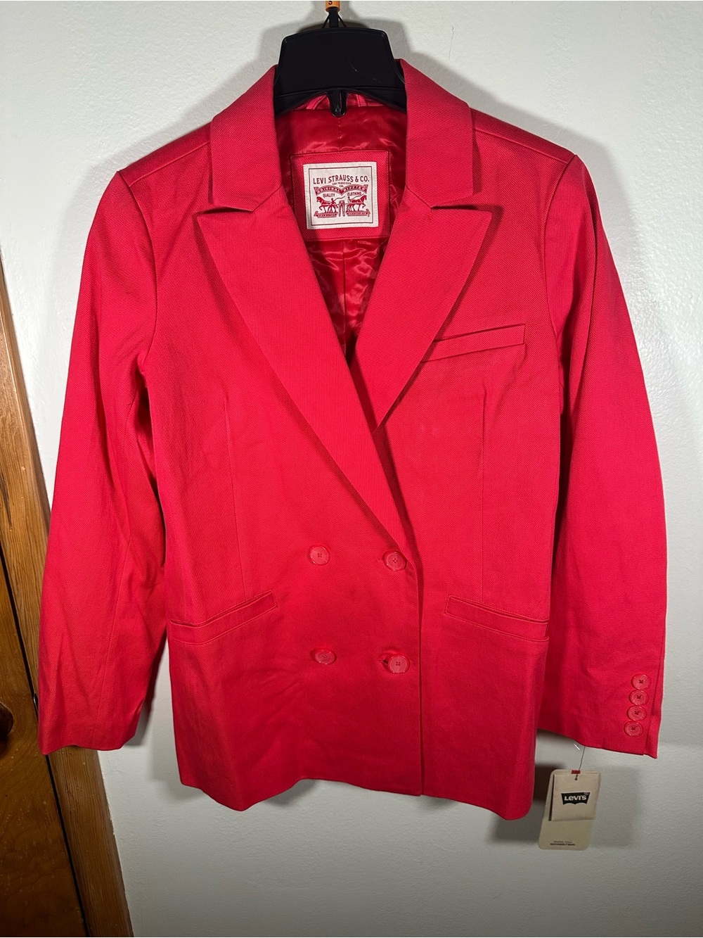 Levi's Women's Red Double Breasted Tailored Peak Lapel Blazer Jacket